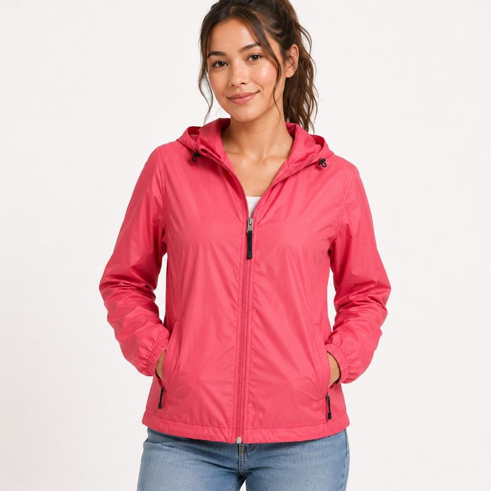 L.L. Bean Windbreaker Jacket Women's Size L Full Zip Hooded Pink Outdoor Hiking